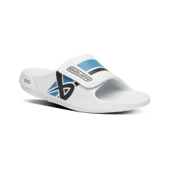 Online Tofflor OOFOS Slide Sport Flex White/Blue Badtofflor Bauer