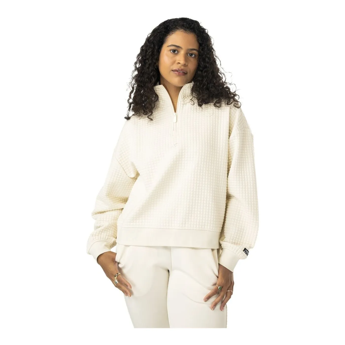 Tröja Quilted 1/4 Zip Womens Cream Tröjor Senior