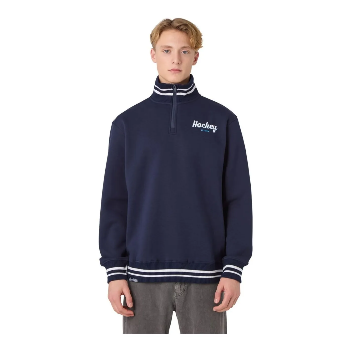 New Tröja Stripe Quarter Zip Sr Navy Tröjor Senior